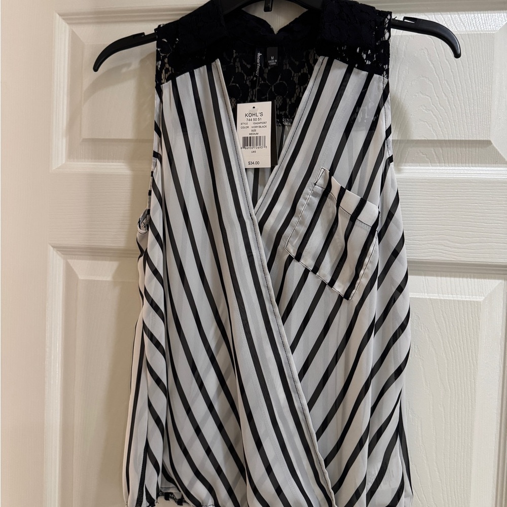 Black and White Striped Sleeveless Blouse